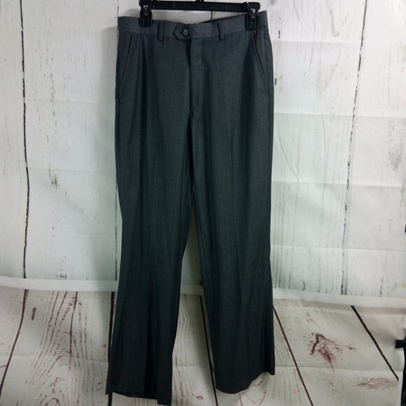 Ferrecci Uomo Italian 36R 2 Button Slim Gray Striped 2pc Suit 40x30 Flat Front - Picture 9 of 13